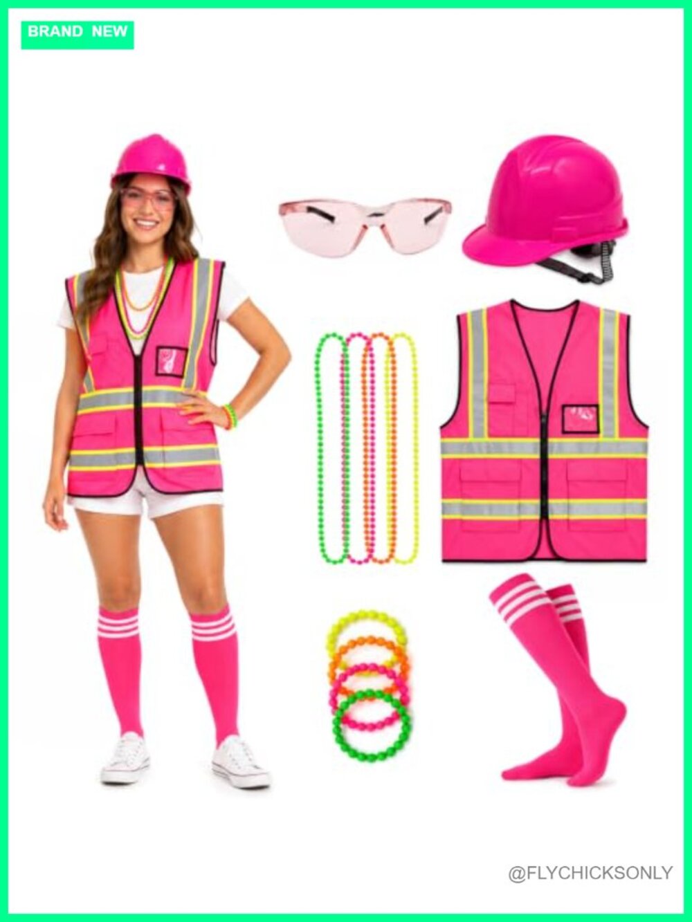 12 Piece Women's Construction Worker Costume Set with Reflective Vest and